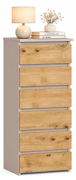 Minimalistyczna komoda z 6 szufladami kaszmir dąb artisan P7-B00