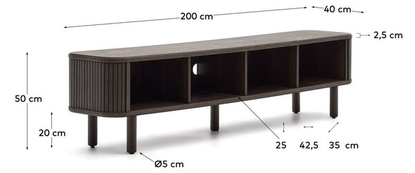 Ciemnobrązowa szafka pod TV w dekorze jesionu 200x50 cm Mailen – Kave Home