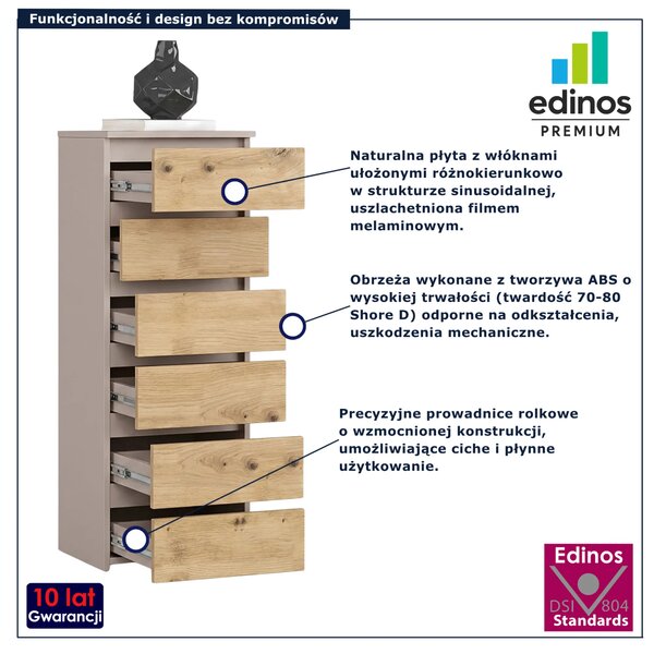 Minimalistyczna komoda z 6 szufladami kaszmir dąb artisan P7-B00