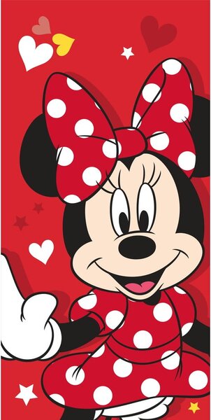 Czerwony bawełniany ręcznik dziecięcy 70x140 cm Minnie "Red heart" – Jerry Fabrics