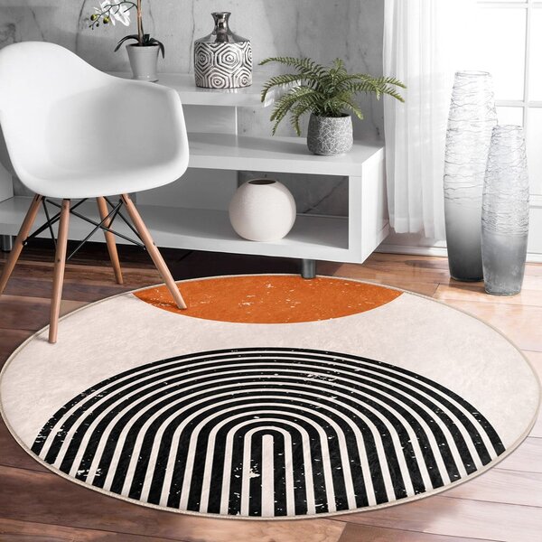 Pomarańczowo-kremowy okrągły dywan odpowiedni do prania i robotów sprzątających ø 120 cm Comfort – Mila Home