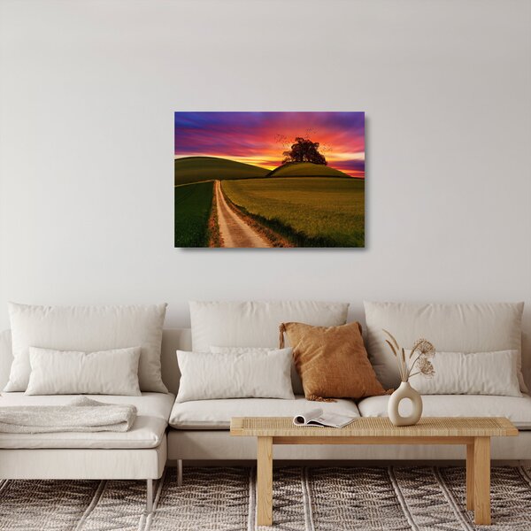 Obraz na szkle - pole z zachodem słońca (70x50 cm)