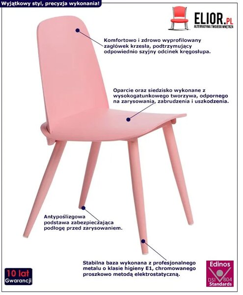 Minimalistyczne krzesło Salvio - różowe