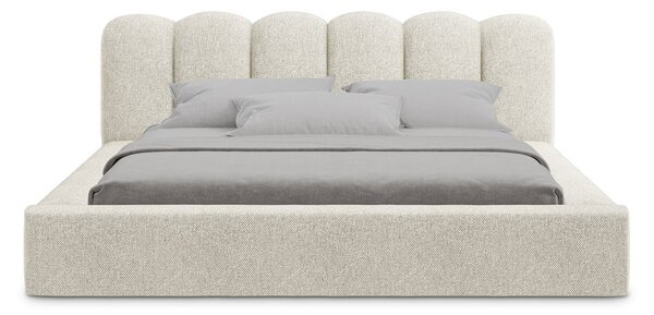 Beżowe tapicerowane łóżko dwuosobowe ze schowkiem i stelażem 160x200 cm Mano – Makamii