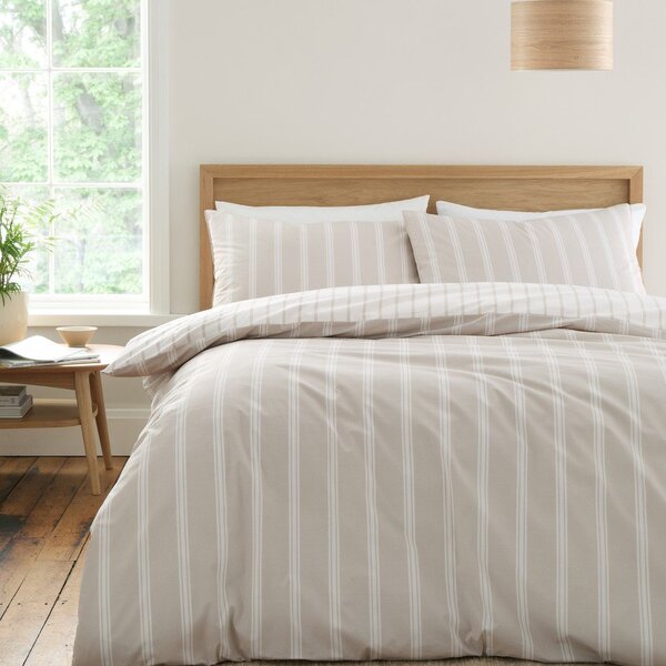 Beżowa bawełniana pościel jednoosobowa 135x200 cm Ashford Stripe – Bianca