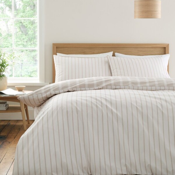 Beżowa bawełniana pościel jednoosobowa 135x200 cm Ashford Stripe – Bianca
