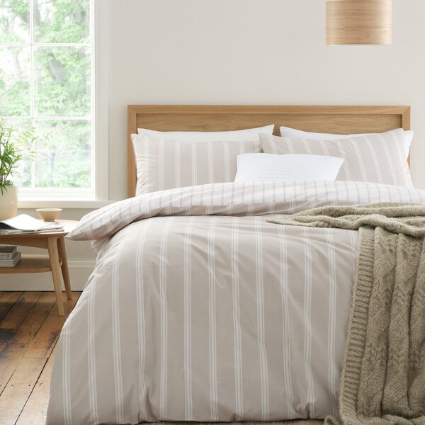 Beżowa bawełniana pościel jednoosobowa 135x200 cm Ashford Stripe – Bianca