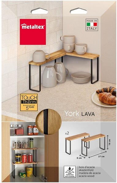 Drewniane dodatkowe półki w czarno-naturalnym kolorze 2 szt. 27x8 cm York – Metaltex