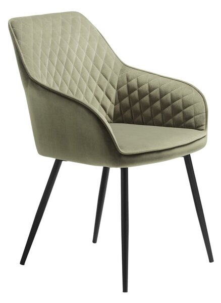 Tapicerowany fotel jadalniany z podłokietnikami w kolorze khaki Milton – Unique Furniture