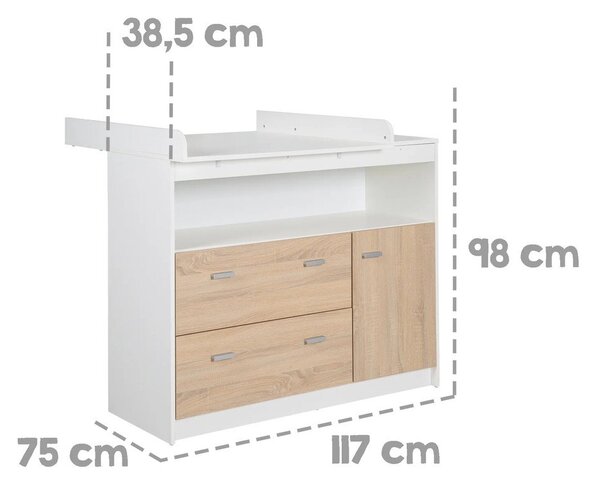 Biała/naturalna niska komoda dziecięca w dekorze dębu z przewijakiem 117x98 cm Gabriella – Roba