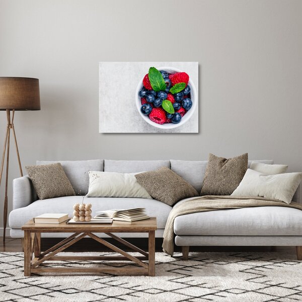 Obraz na szkle- miska z leśnymi owocami (70x50 cm)