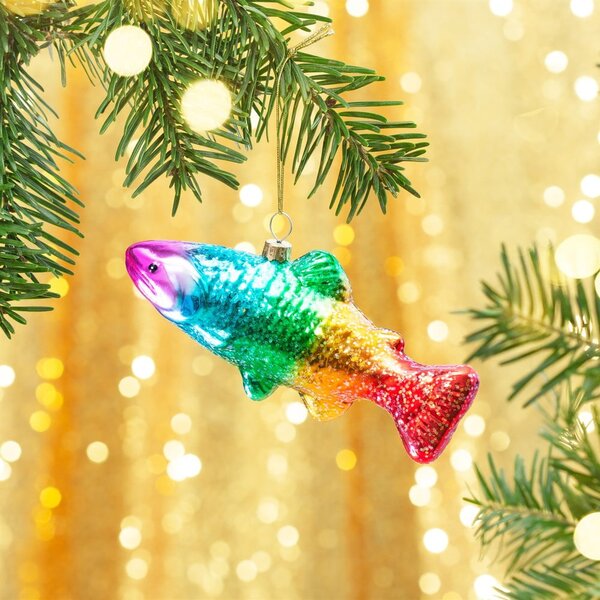 Szklana ozdoba świąteczna wykonana ręcznie 7 cm Rainbow Trout – Sass & Belle