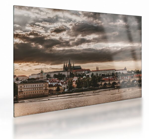 Obraz na szkle - pochmurna Praga (70x50 cm)