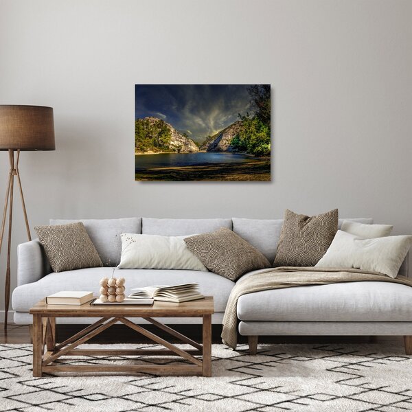Obraz na szkle - krajobraz z jeziorem (70x50 cm)