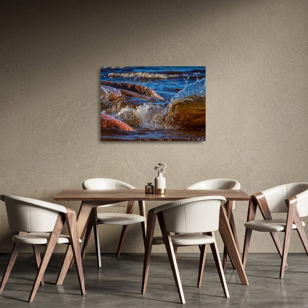 Obraz na szkle - szczegółowy obraz - woda między kamieniami (70x50 cm)