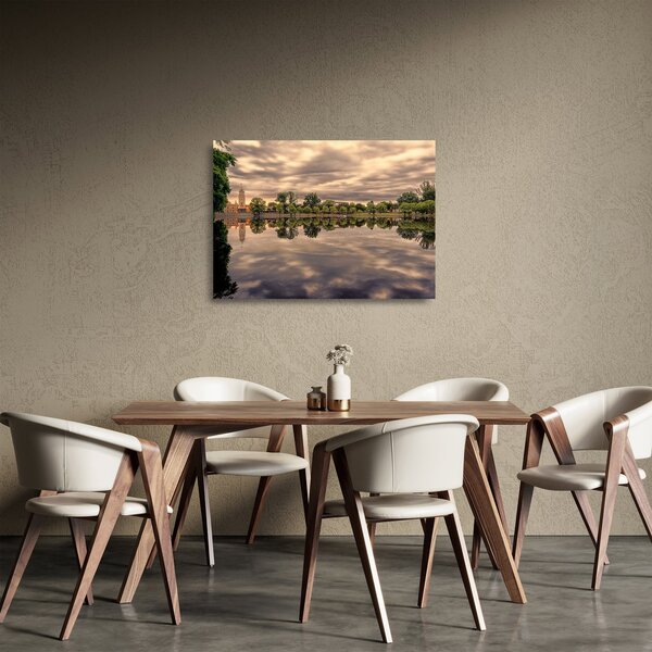 Obraz na szkle - jezioro i drzewa (70x50 cm)
