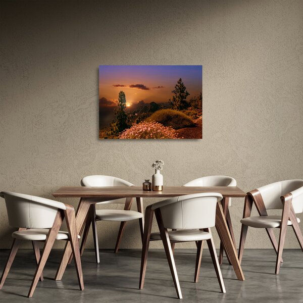 Obraz na szkle - natura z zachodem słońca (70x50 cm)