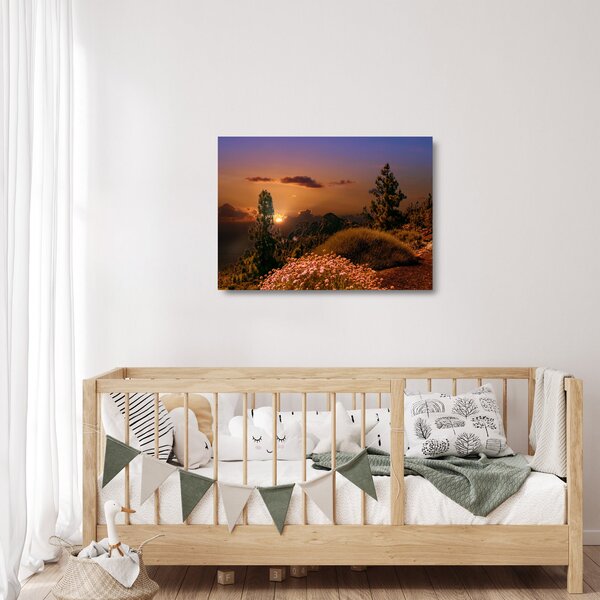 Obraz na szkle - natura z zachodem słońca (70x50 cm)