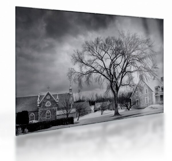 Obraz na szkle - czarno - biała wioska (70x50 cm)