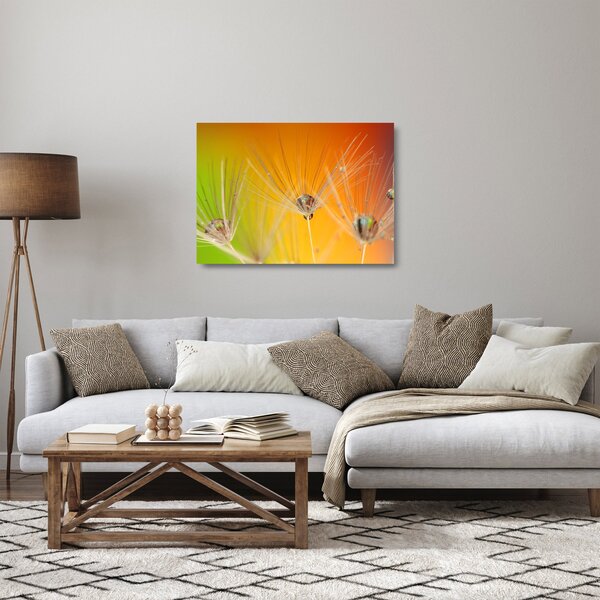 Obraz na szkle - krople na roślinie (70x50 cm)