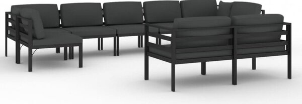 Zestaw Mebli Ogrodowych Komplet Wypoczynkowy Z Poduszkami 9-Częściowy Antracytowy Aluminium Na Taras Balkon Ogród