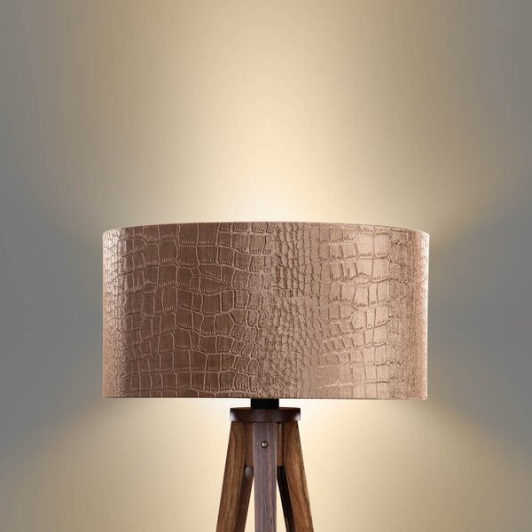 Lampa podłogowa na trójnogu z drewna orzechowego z welurowym abażurem wzór krokodyla 50 cm - Tripod Classic