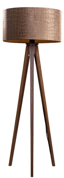 Lampa podłogowa na trójnogu z drewna orzechowego z welurowym abażurem wzór krokodyla 50 cm - Tripod Classic
