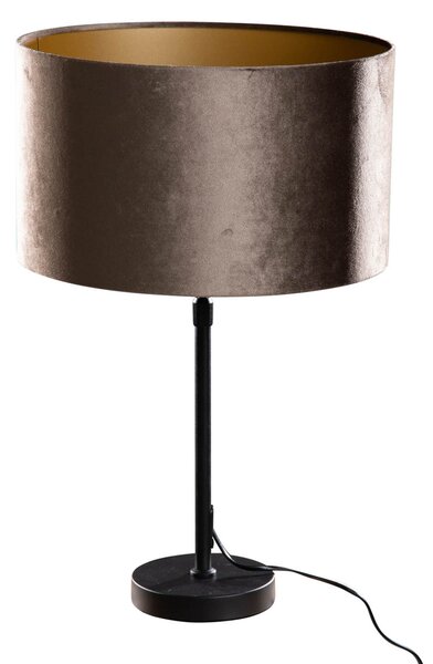 Lampa stołowa czarna z aksamitnym brązowym abażurem 35 cm - Parte