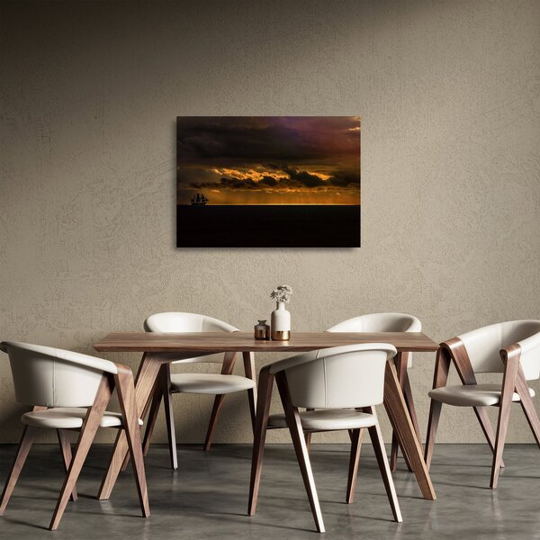 Obraz na szkle - żaglówka o zachodzie słońca (70x50 cm)