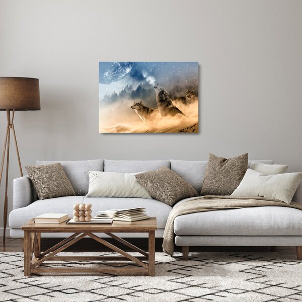 Obraz na szkle - wilki wyjące do księżyca (70x50 cm)