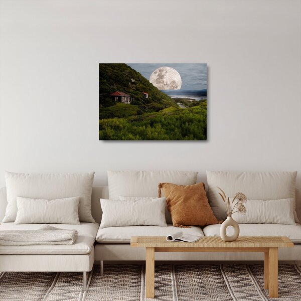 Obraz na szkle - krajobraz z księżycem (70x50 cm)