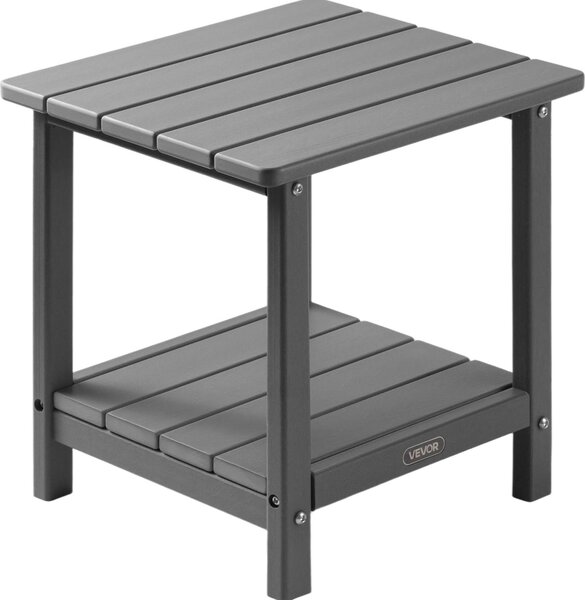 Plastikowy stolik boczny VEVOR, 45x38x44 cm, stolik ogrodowy wykonany z HDPE, stolik balkonowy z 2 pókami, stolik nocny, stolik kawowy, stolik dekoracyjny, odpowiedni na taras, basen, pla, werand, ogród, szary
