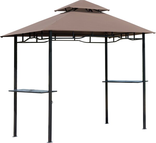 Altana ogrodowa Outsunny z grillem, namiotem ogrodowym, altank balkonow z pókami, dachem podwójnym, trudnopalnym, kolor kawowo-brzowy, 245 x 148 x 252 cm