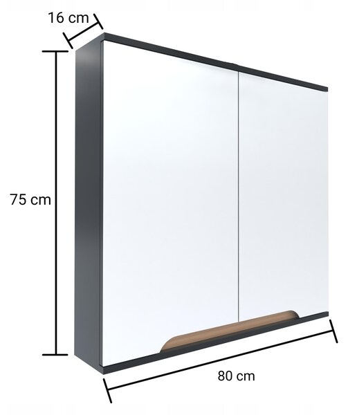Szafka z lustrem szara 80 x 16 x 75 cm GRAFIT/db soneczny, pómat Omeble