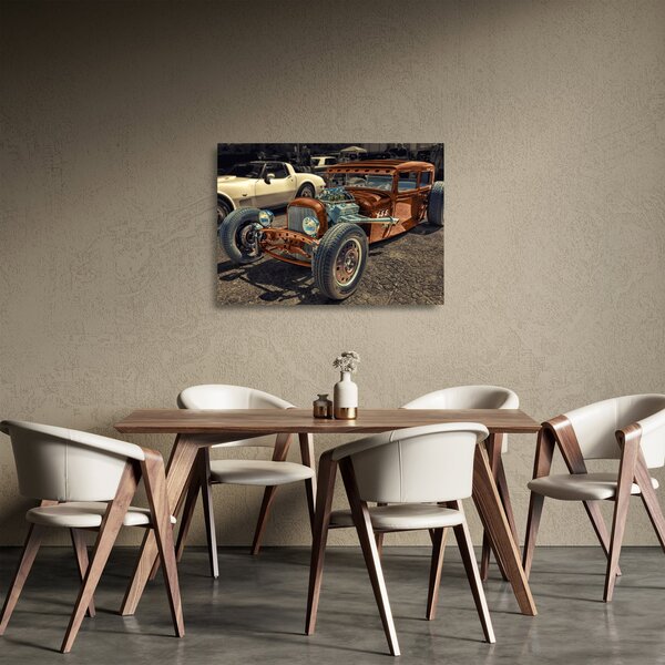 Obraz na szkle - brązowy samochód (70x50 cm)