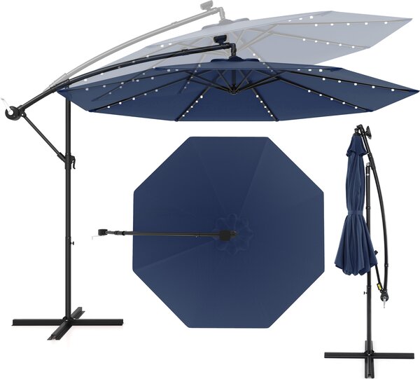 Parasol 3 m z diod LED, parasol ogrodowy z ochron UV i podstaw krzyow, uchylny parasol na korbk, parasol ogrodowy na patio, basen