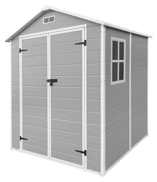 ECD Germany – altana ogrodowa odporna na warunki atmosferyczne, 5 m³, z tworzywa sztucznego, z podwójnymi drzwiami, podog i dachem dwuspadowym, 151 x 182 x 220 cm, jasnoszara szopa na narzdzia, szopa ogrodowa