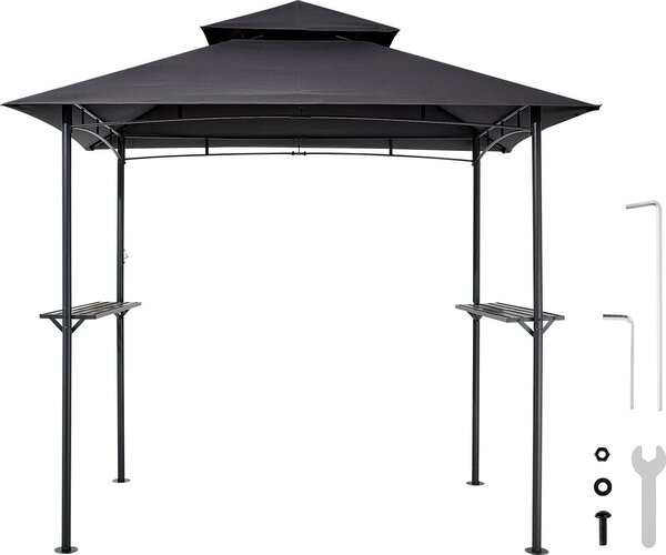 SucceBuy altana grillowa, 2430x1500x500 mm, zadaszenie do grilla na zewntrz, 2-poziomowa altana grillowa z podwójnym dachem, altana ogrodowa dla 2-4 osób, idealna na patio, podwórko i do ogrodu