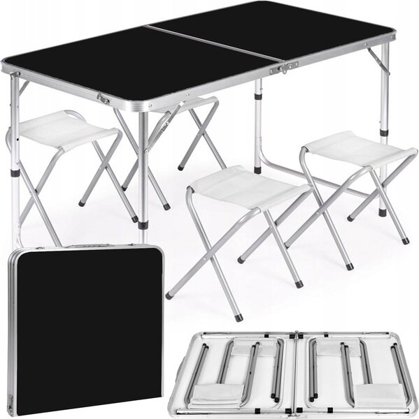 Stó skadany 120x60cm Heckermann Czarny + 4x Taboret