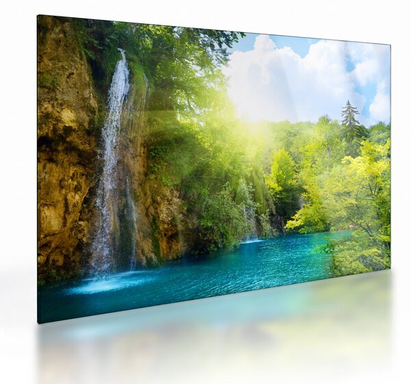 Obraz na szkle - wodospady w pralesie (70x50 cm)