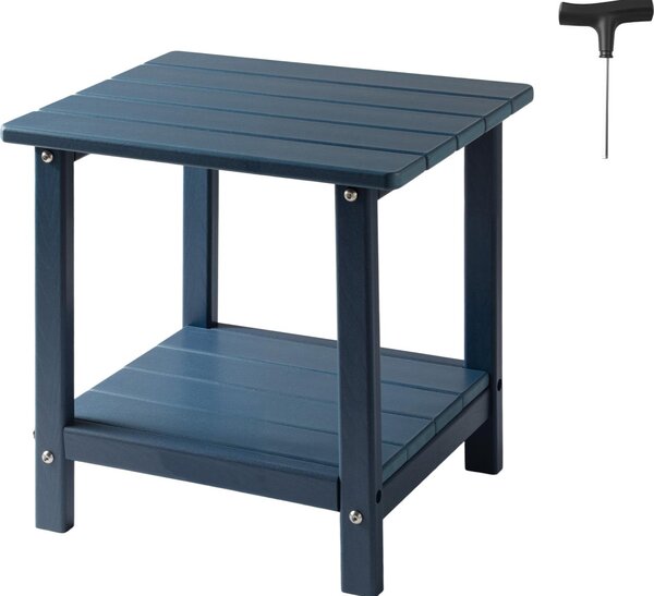Plastikowy stolik boczny SucceBuy, 45x37x44 cm, stolik ogrodowy wykonany z HDPE z dwiema pókami, uniwersalny jako stolik nocny, stolik kawowy lub stolik dekoracyjny, idealny na patio, basen, pla, werand i do ogrodu, niebieski