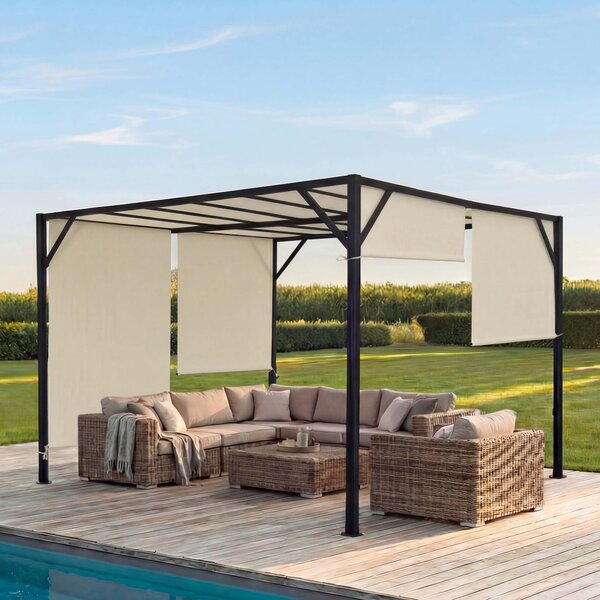 Pergola Beja, altana ogrodowa, zadaszenie tarasu, stabilna stalowa rama o gruboci 6 cm + przesuwany dach ~ 4 x 4 m