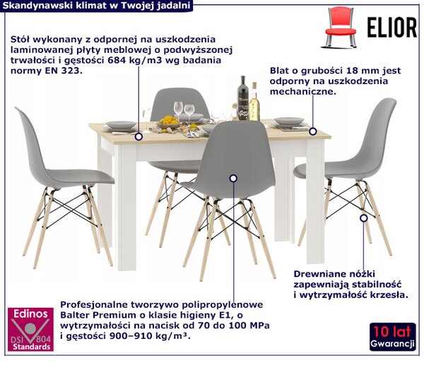 Zestaw Do Biały Jadalni Stół + Dąb Sonoma I 4 Szare Krzesła T5-E54