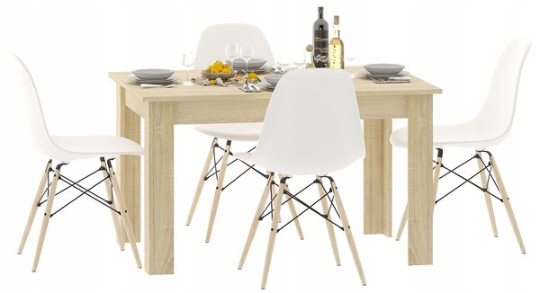Prostokątny stół dąb sonoma + 4 białe krzesła - Etos