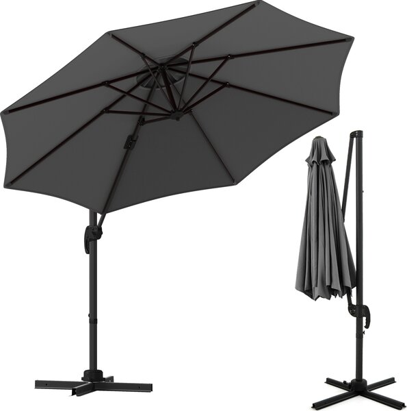 KOMFOTTEU parasol do ogrodu, 3 m, 360° z 5 regulowanymi naronikami, parasol na balkon z podstaw krzyow, 8 pozycji i korba, na taras, pla, basen