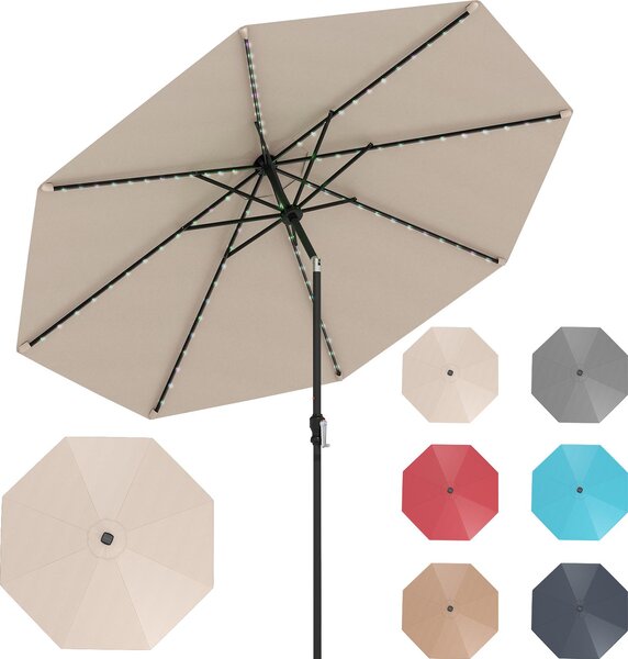 Parasol ogrodowy KOMFOTTEU 300 cm z 96 lampkami LED i 9 trybami, parasol z korbk, parasol tarasowy skadany pod ktem 35° z obu stron, parasol na balkon, pla, basen, bez podstawy