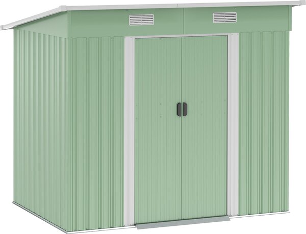 Metalowa szopa narzdziowa Outsunny 2,3 m² 207 x 130 x 182 cm z oknem dachowym jednospadowym, drzwiami przesuwnymi, odporna na warunki atmosferyczne, ogrodowa szopa ogrodowa na podwórko