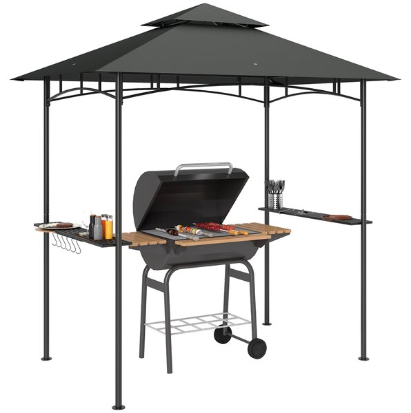 Outsunny altana grillowa z LED 240 x 150 x 258 cm wodoodporna, trudnopalna altana ogrodowa z dwuwarstwowym dachem, pókami bocznymi, altanami