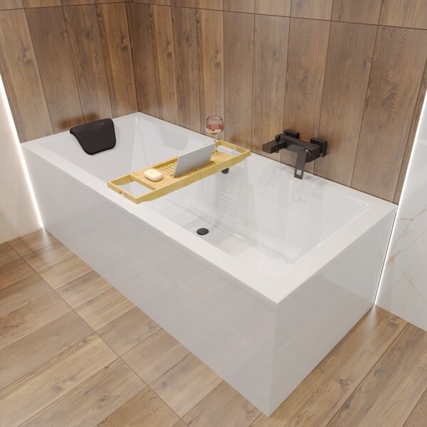 Wanna Akrylowa Zestaw 6w1 Prostoktna 180x80 + Styropianowy Nonik Stabilizujcy + Zagówek + Póka Bambusowa, Syfon Nogi w komplecie | BADLAND QUADRO
