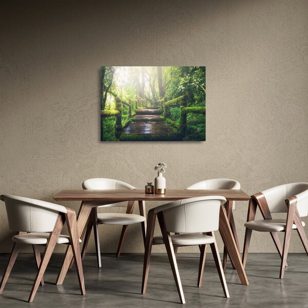 Obraz na szkle - drewniane schody w lesie (70x50 cm)